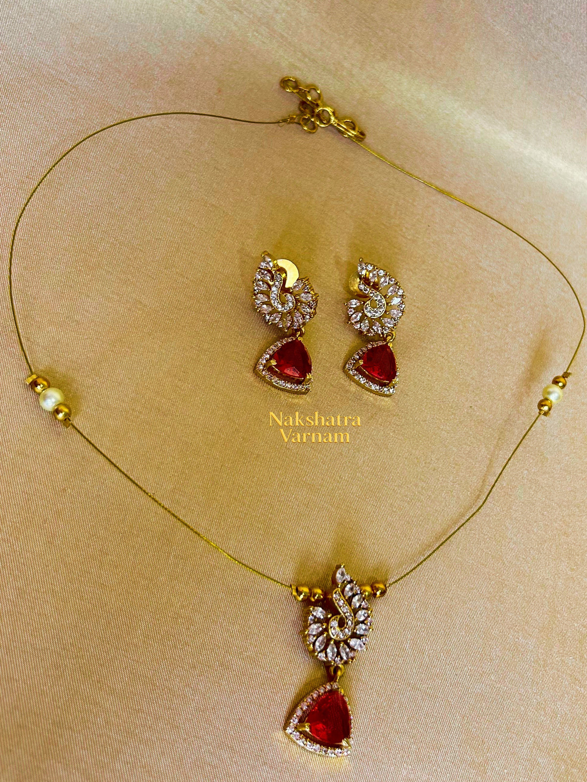 Ruby Triangle Drop AD Pendant Set