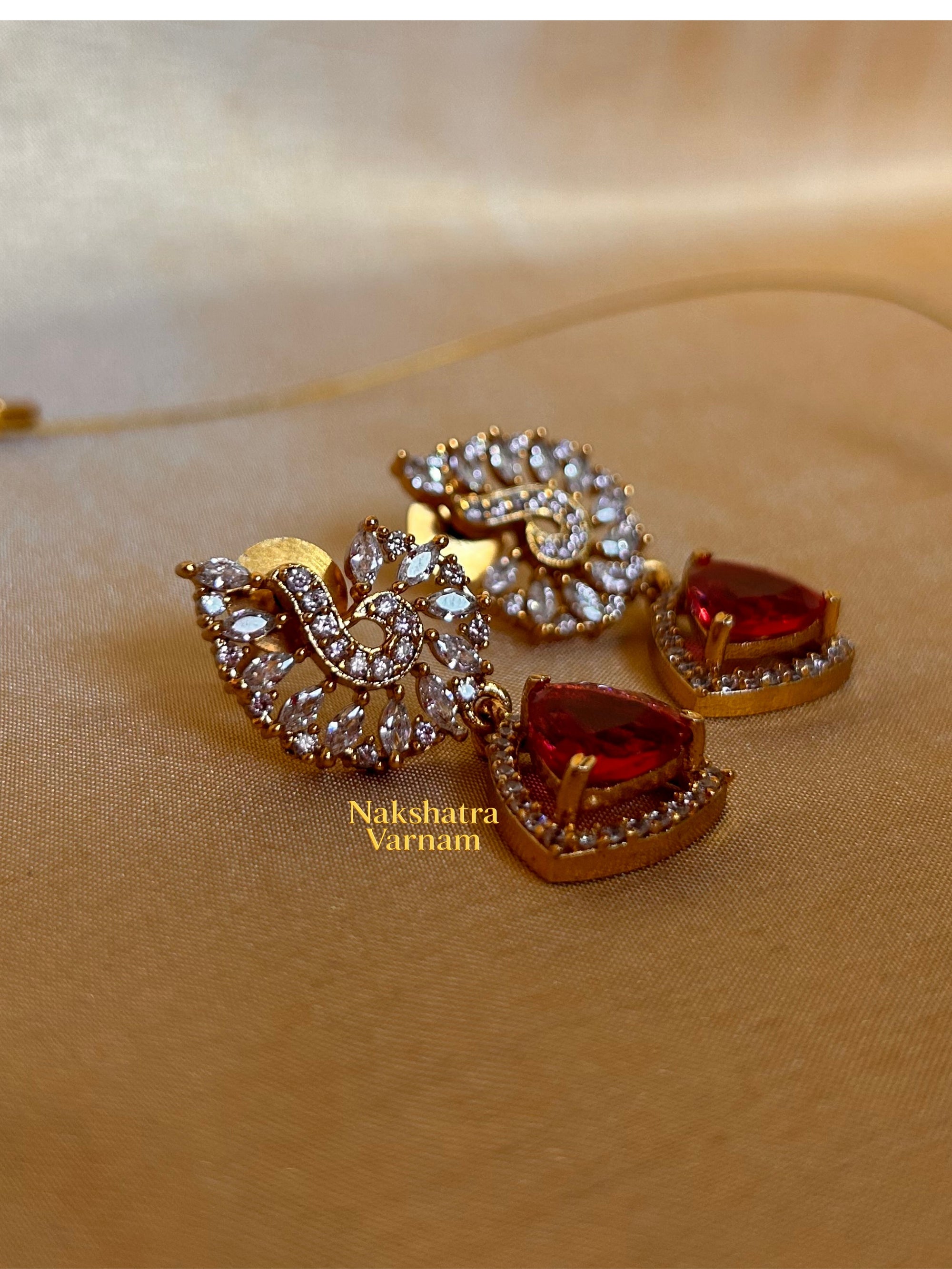Ruby Triangle Drop AD Pendant Set