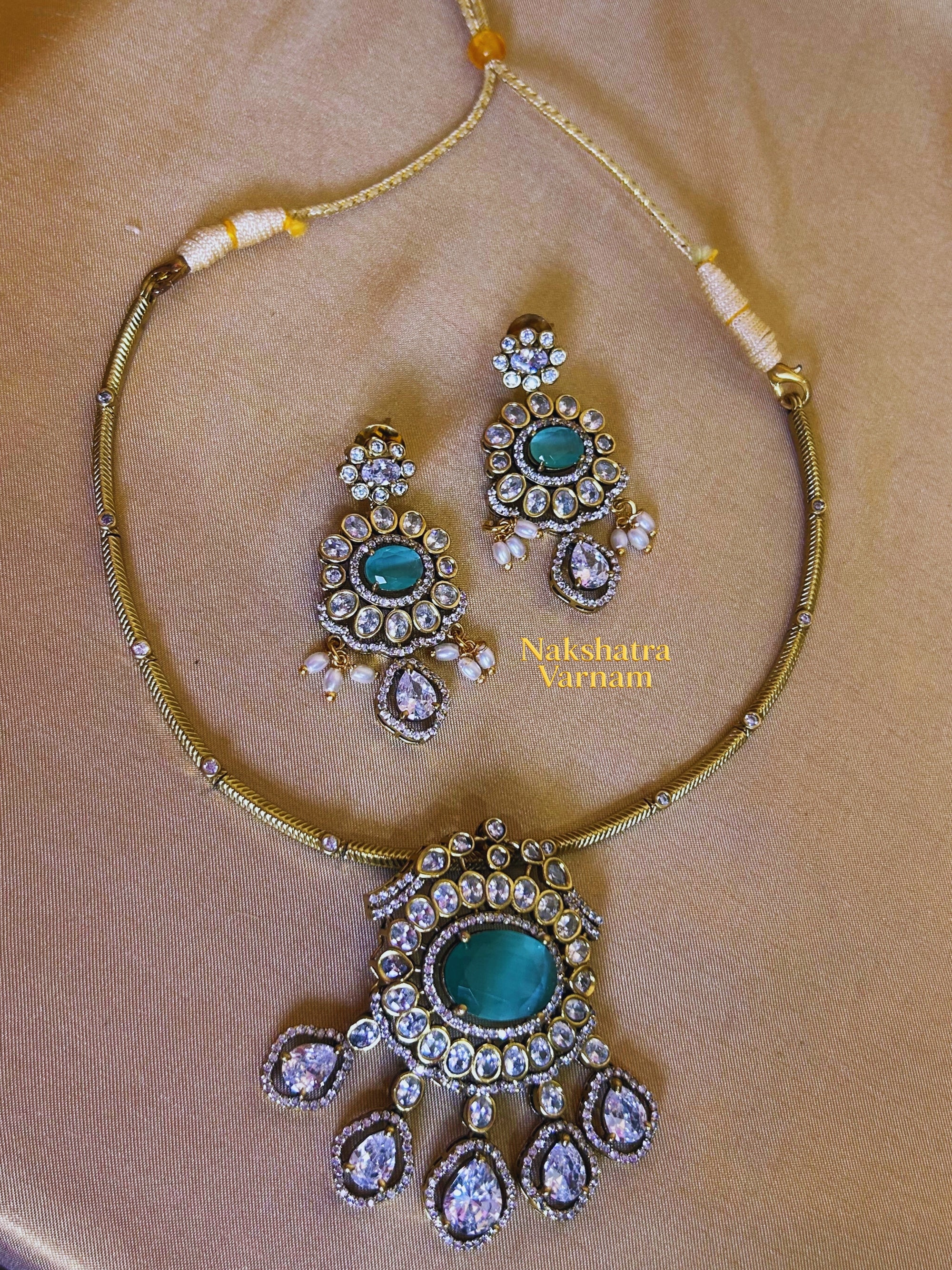 American Diamond Mint White Hasli style Kanti Necklace