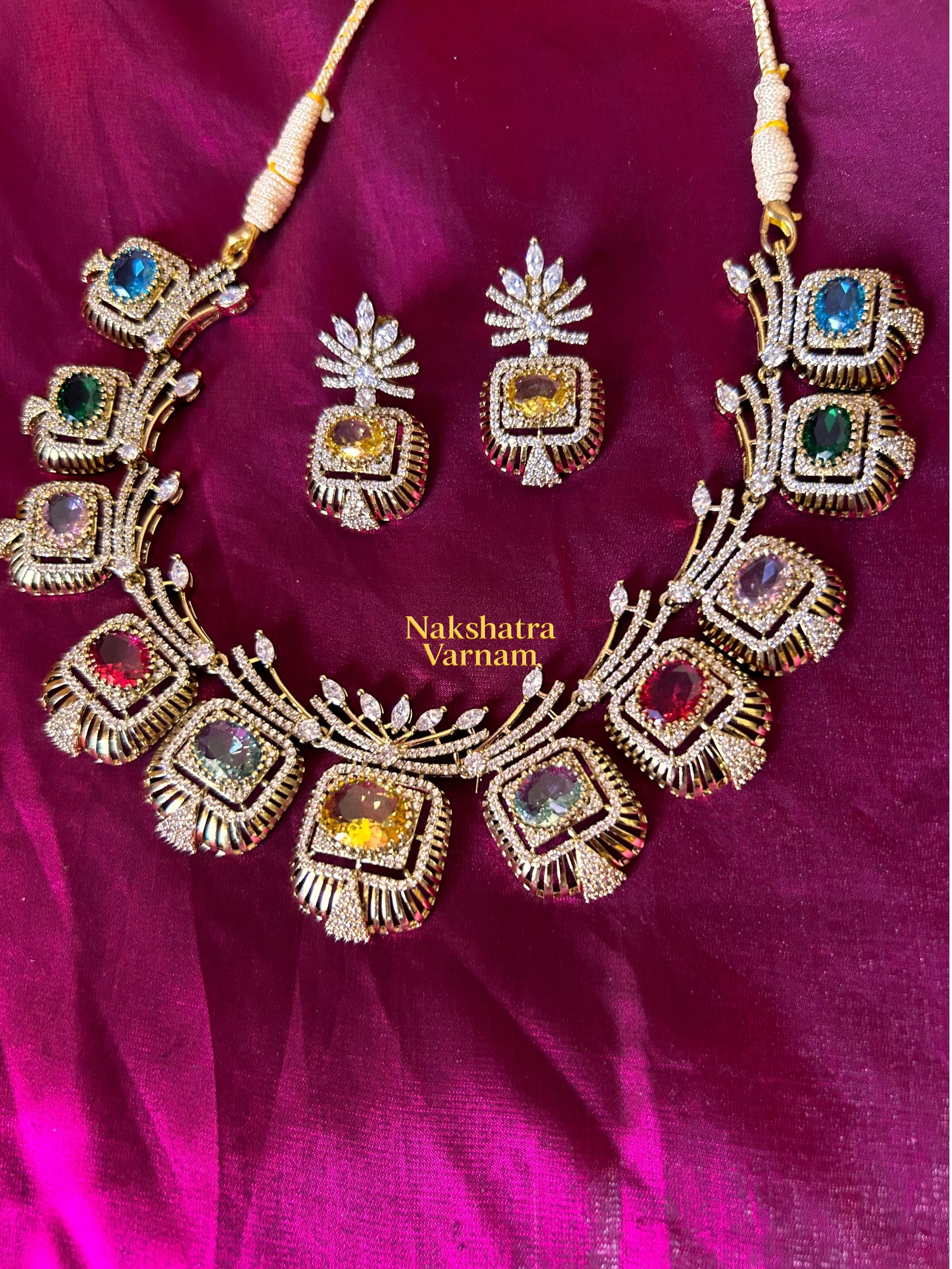 Multi Color stone American Diamond Neckset