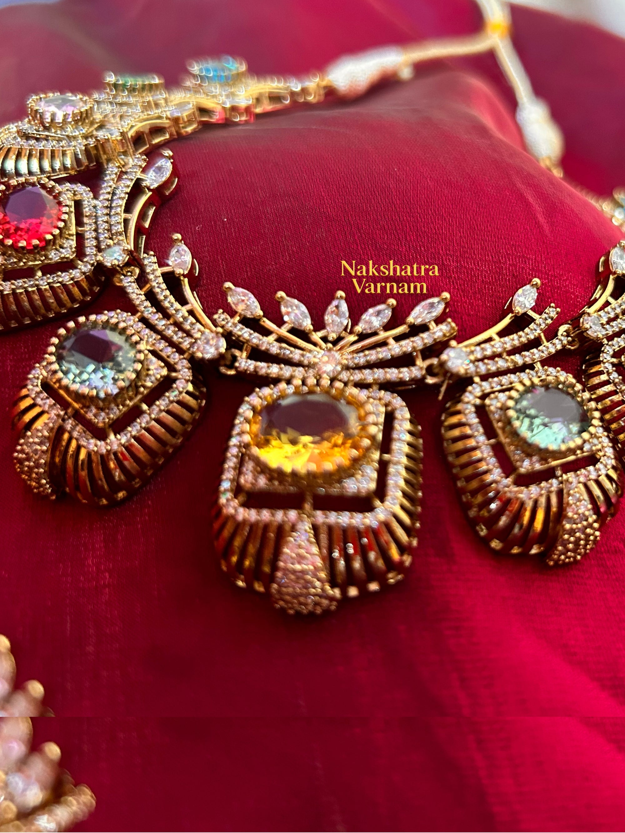 Multi Color stone American Diamond Neckset