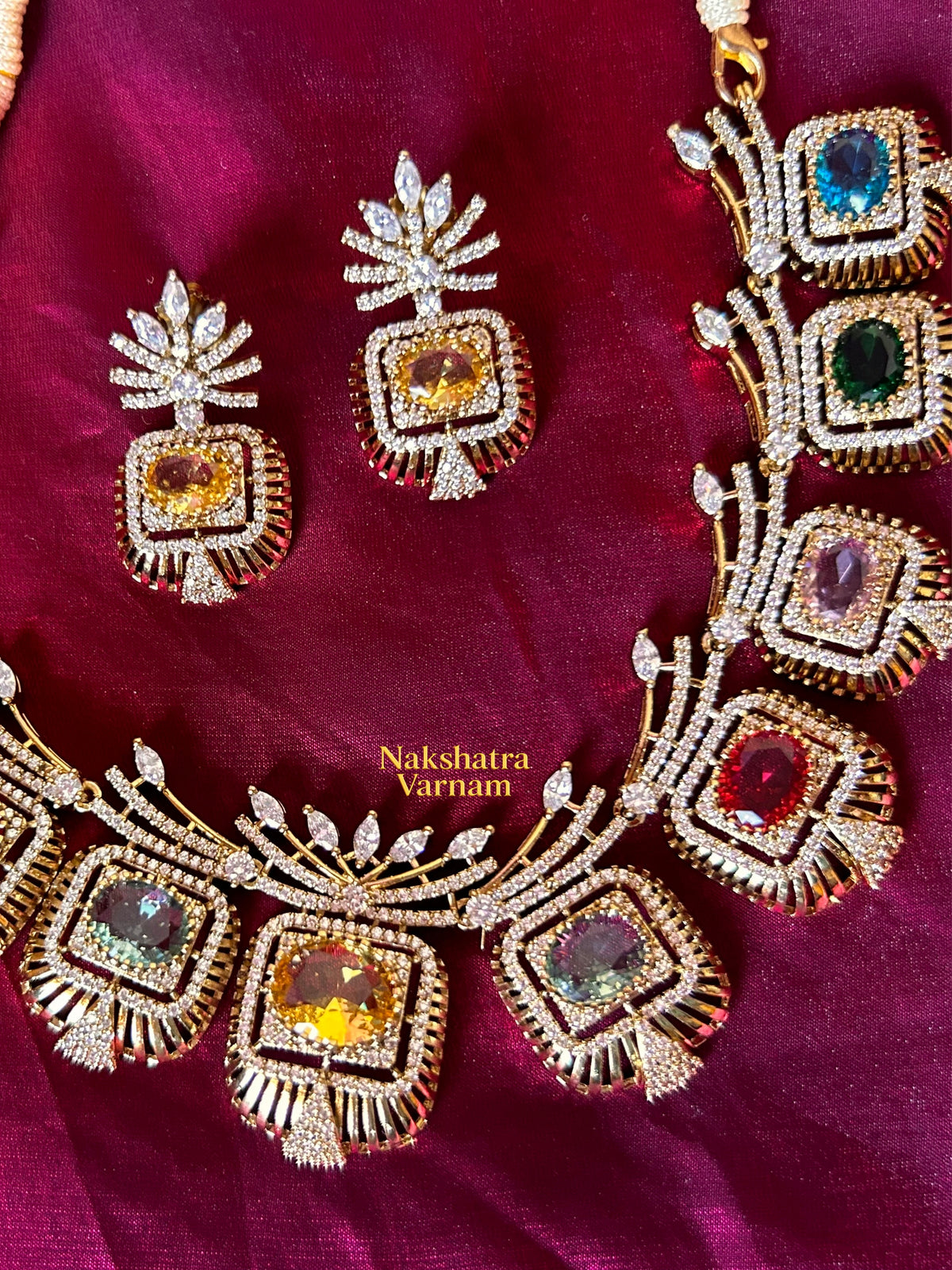 Multi Color stone American Diamond Neckset