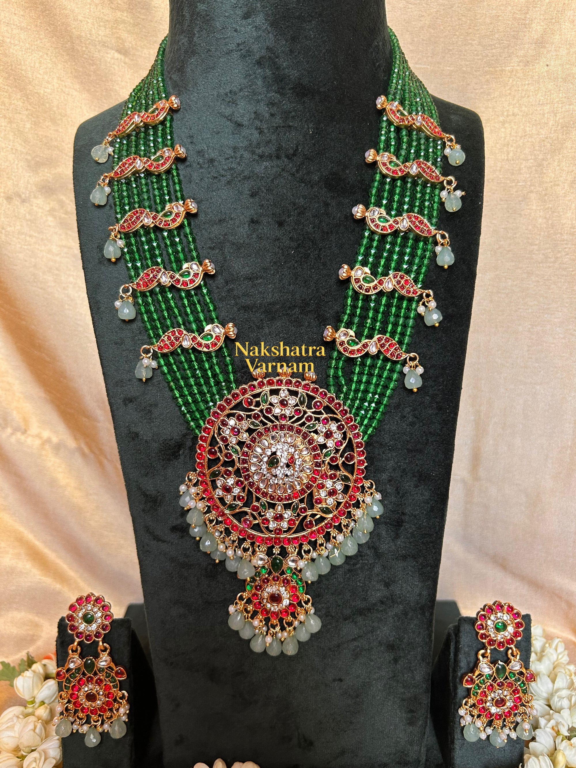 Green beads long kemp haram with Mint drops
