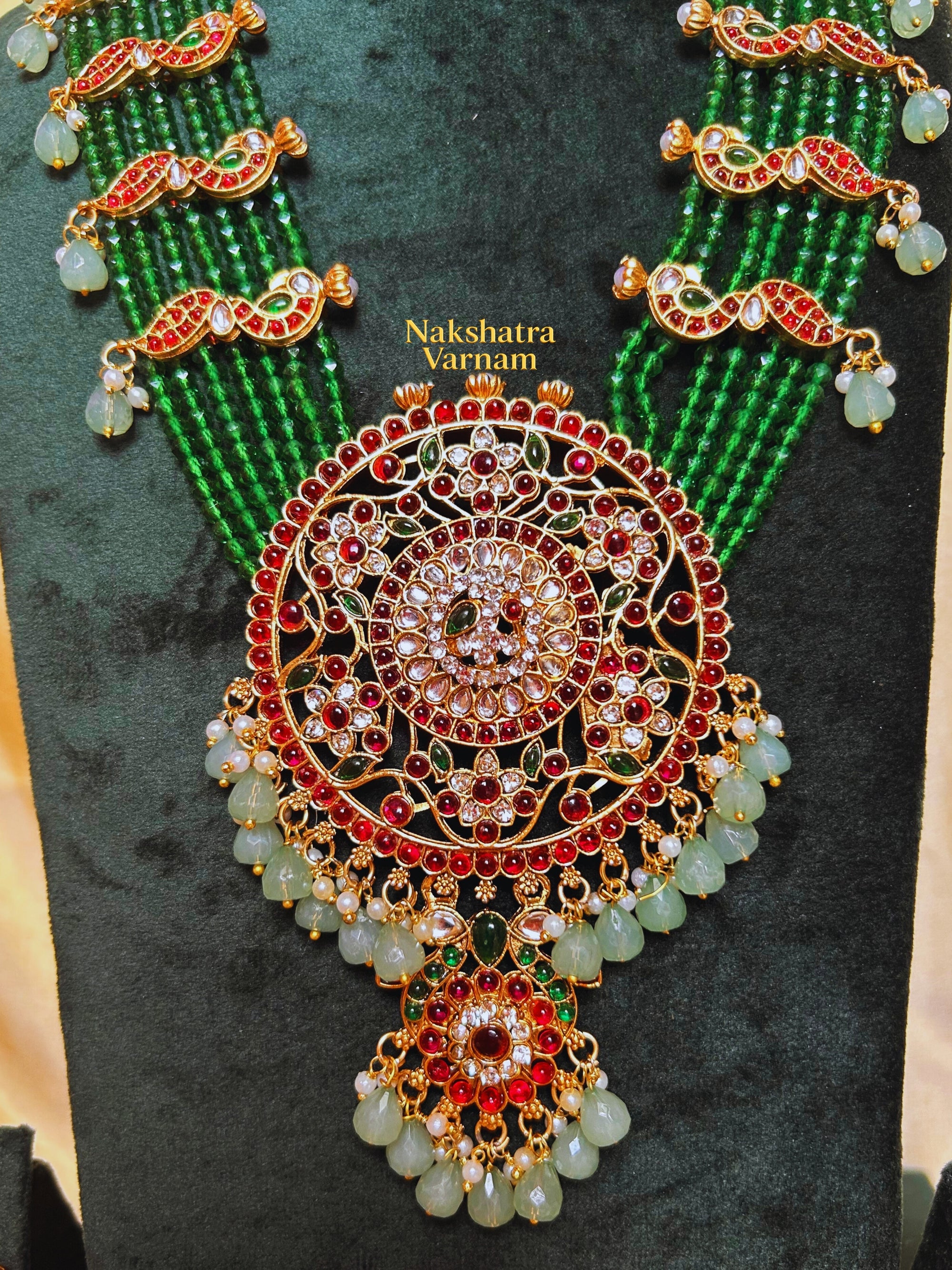 Green beads long kemp haram with Mint drops