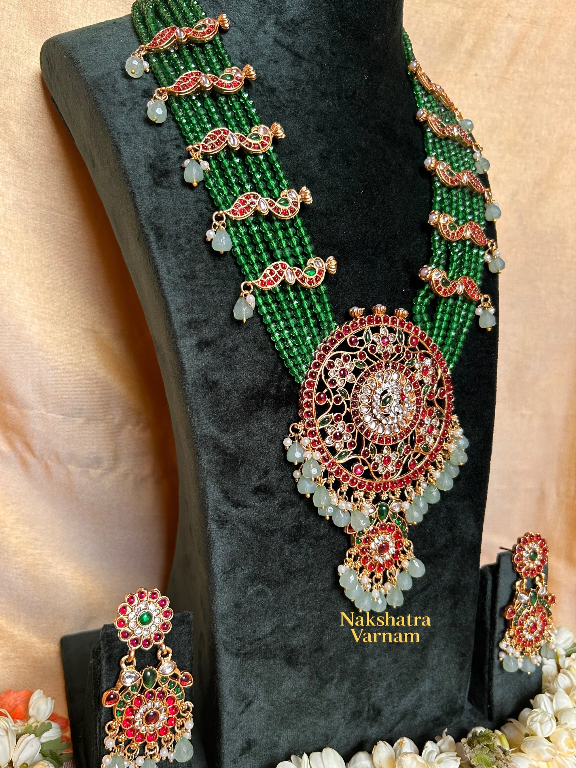 Green beads long kemp haram with Mint drops