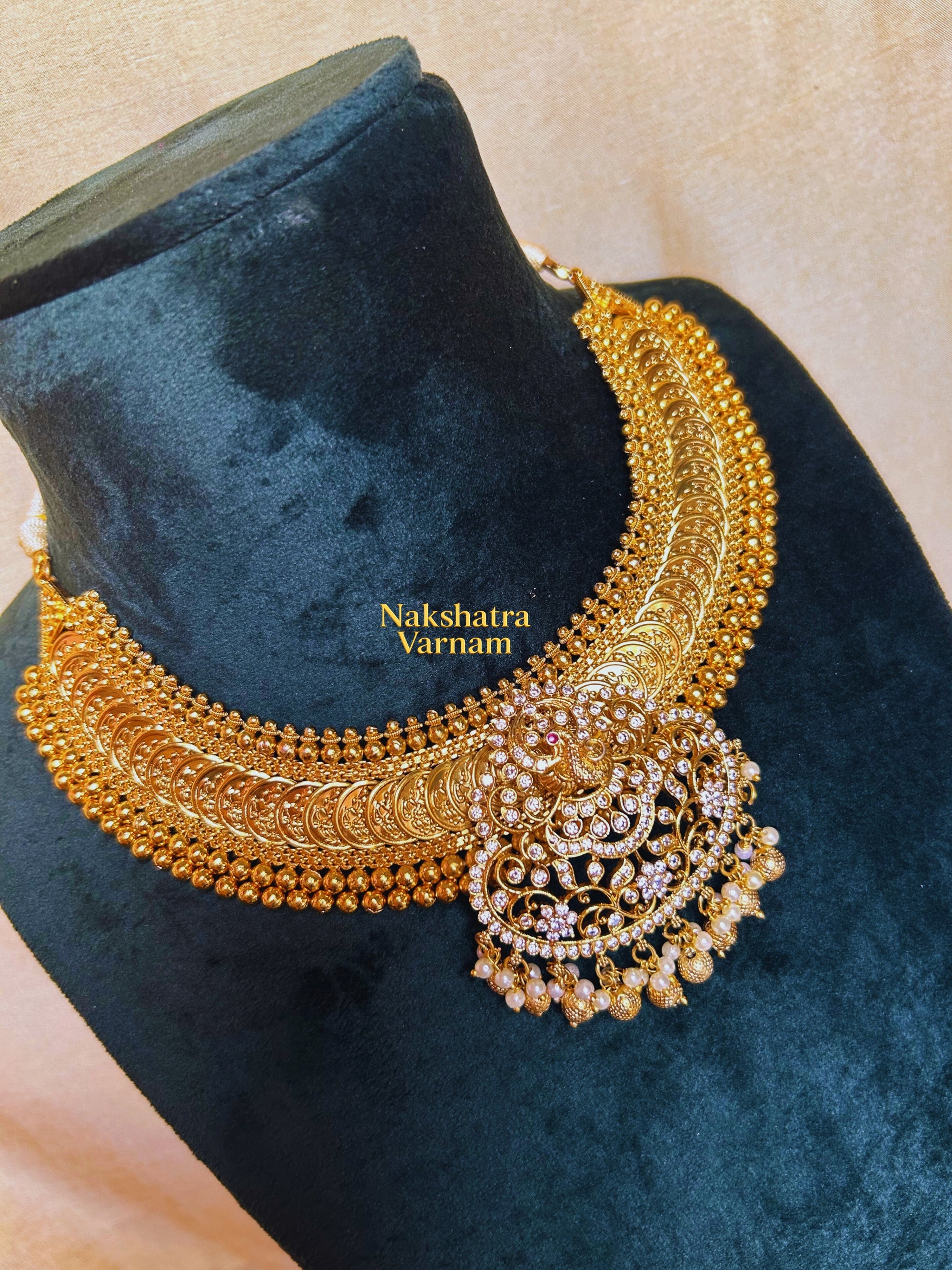 Coin Neckset wth white Stone Motifs