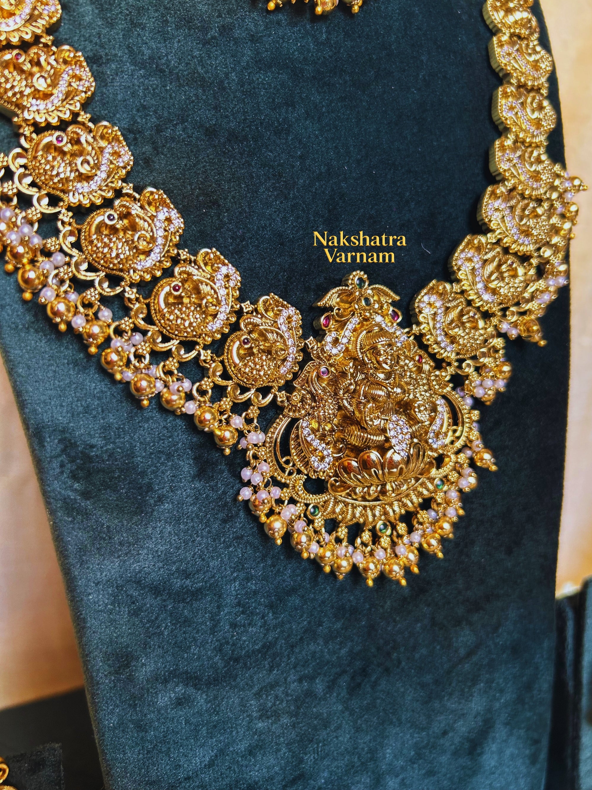 Golden beads Lakshmi motif Short Haram