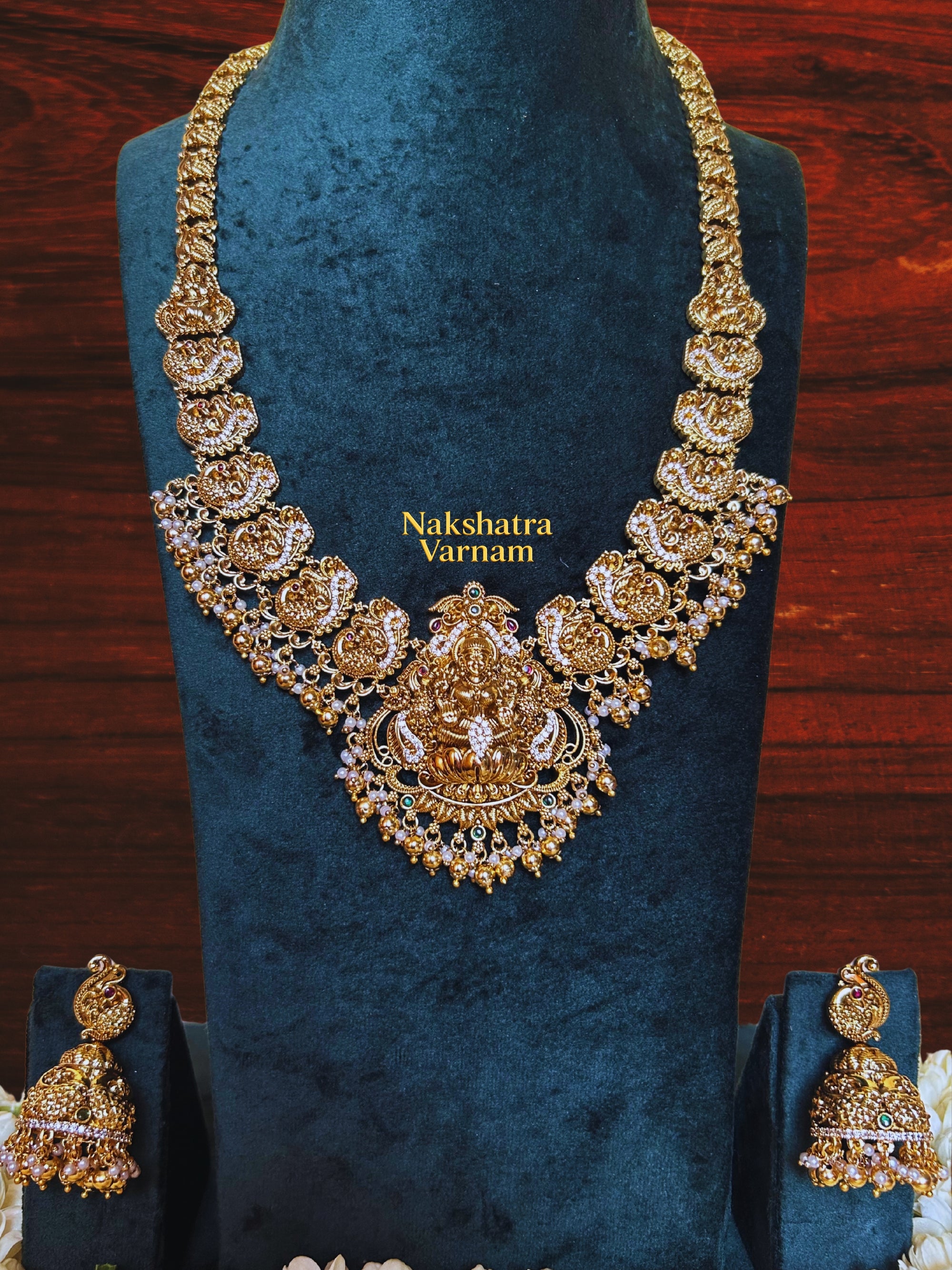 Gold beads Lakshmi motif long haram