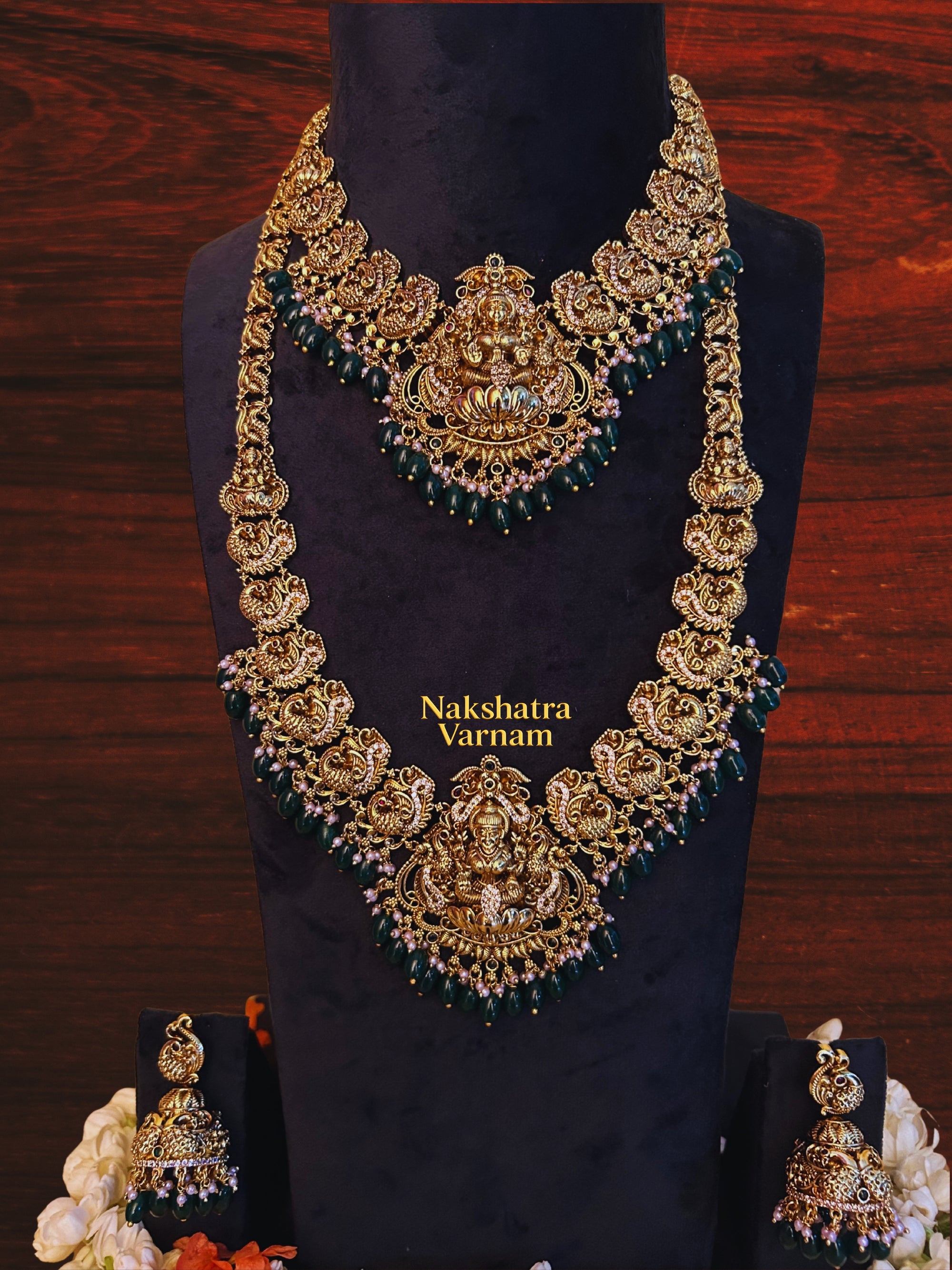 green beads long short bridal haram