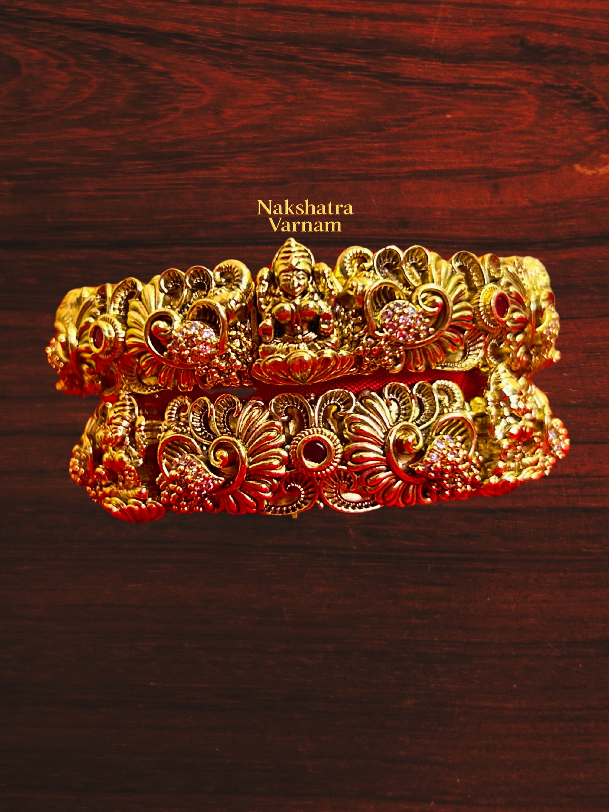 Openable Lakhsmi and peacock motif kada (set of 2)