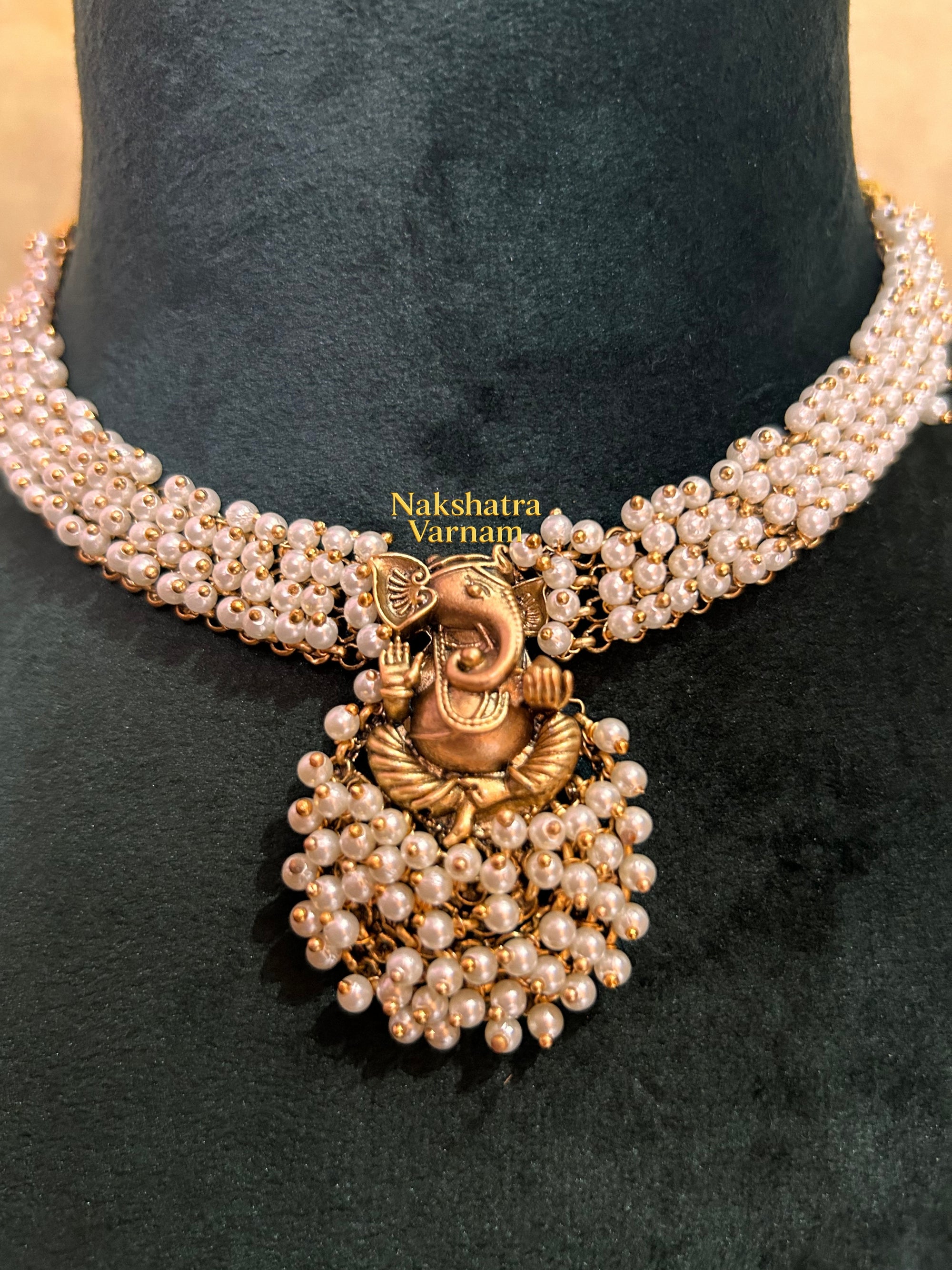 Cluster pearl Ganesha Neckpiece