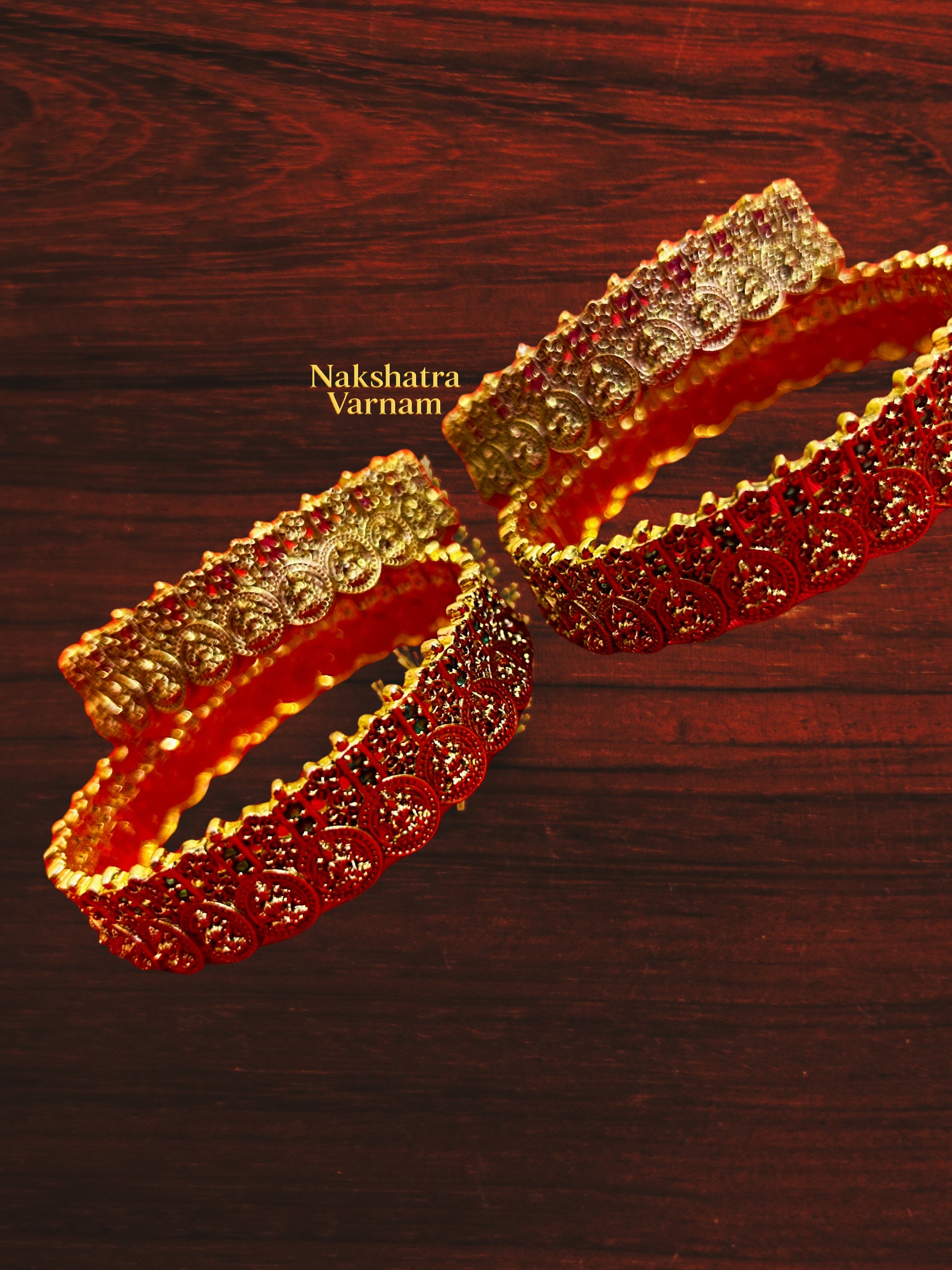Coin kada bangle with green and pink stones (set of 4)