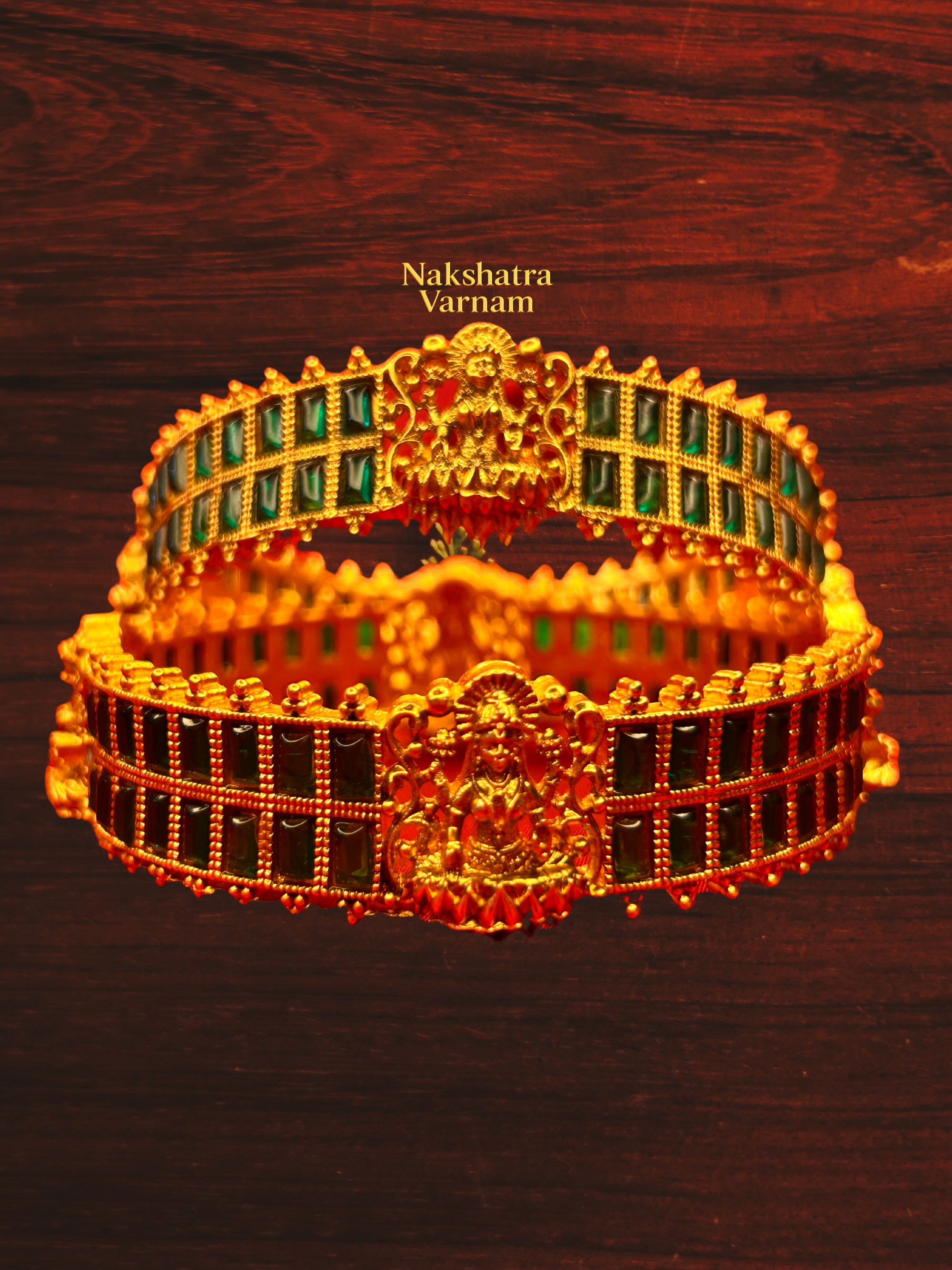 Green Stone Lakshmi Nakshi Bangle Set