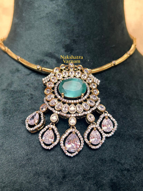 American Diamond Mint White Hasli style Kanti Necklace
