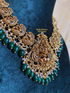 Green beads Lakshmi motif Short Haram