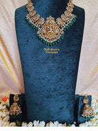 Green beads Lakshmi motif Short Haram