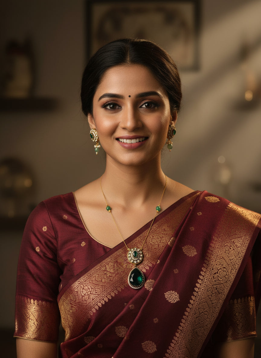 Invisible Chain AD Green stone pendant Set